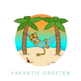 Vakantiekaart kleurplaat aan binnenzijde Tijger op 't strand