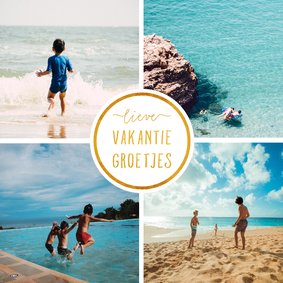 Vakantiekaart met 4 foto's vierkant 'Vakantiegroetjes' 