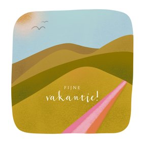 Vakantiekaart met bergen en de tekst: fijne vakantie