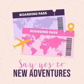 Vakantiekaart say yes to new adventures vliegtuig wereldreis