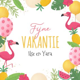 Vakantiekaart tropisch ananassen flamingo's ballonnen