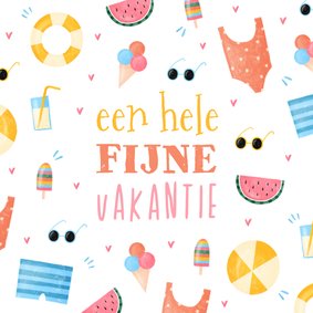 Vakantiekaart zomers met fijne vakantie zonnebril en ijsjes