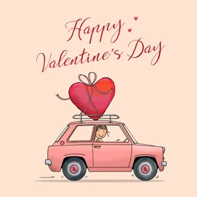 Valentijnskaart auto roze ballon av