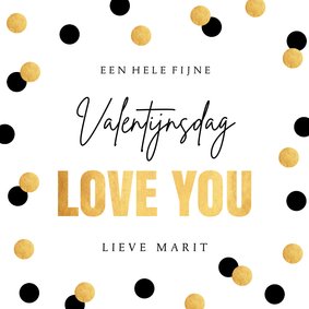 Valentijnskaart confetti goudlook love you