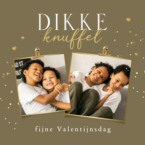 Valentijnskaart dikke knuffel 2 foto's hartjes