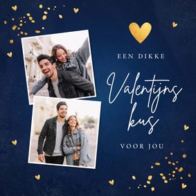 Valentijnskaart donkerblauw foto confetti goudlook