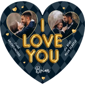 Valentijnskaart hartvorm foto's i love you gouden hartjes