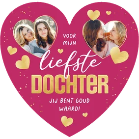 Valentijnskaart hartvorm liefste dochter goud