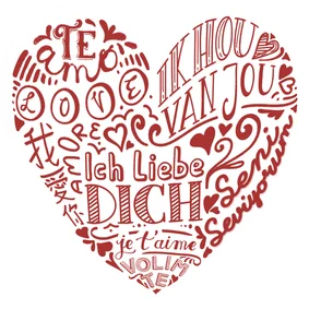 Valentijnskaart hartvorm typografisch Ik hou van jou
