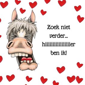 Valentijnskaart hier ben ik paard