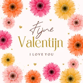 Valentijnskaart kleurrijke gerbera bloemen hartjes liefde