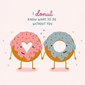 Valentijnskaart met twee donuts die verliefd zijn