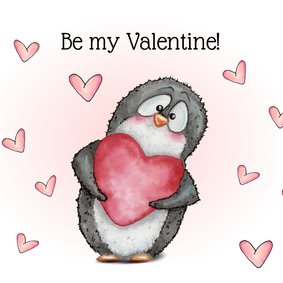 Valentijnskaart pinguïn met hartjes