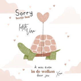 Valentijnskaart te laat schildpad in de wolken hartjes