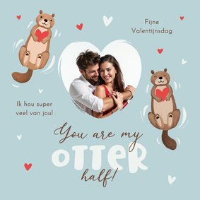 Valentijnskaart twee otters foto grappig hartjes