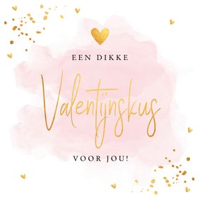 Valentijnskaart waterverf roze typografie goudlook confetti