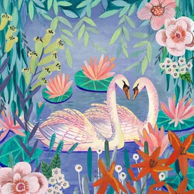 Valentijnskaart zwanen in hartjesvorm