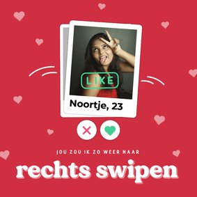 Valentijnskaartje naar rechts swipen met hartjes