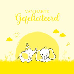 Van harte gefeliciteerd kaart neutraal met olifantjes