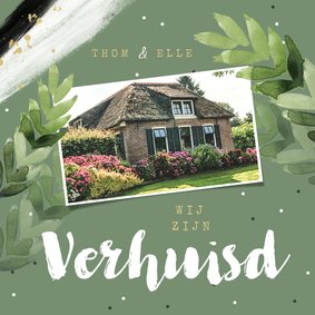 Verhuiskaart hip botanisch groen bladeren confetti foto