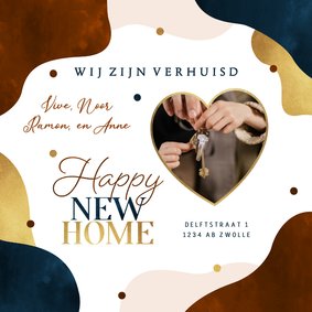 Verhuiskaart housewarming happy new home goud confetti