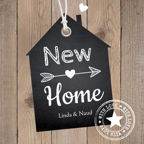 Verhuiskaart houtlook huisje zwart "new home"