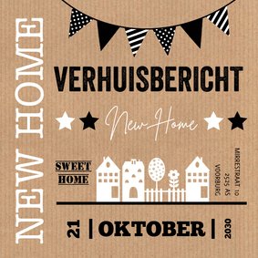 Verhuiskaart kraftlook slinger typografie huisjes 