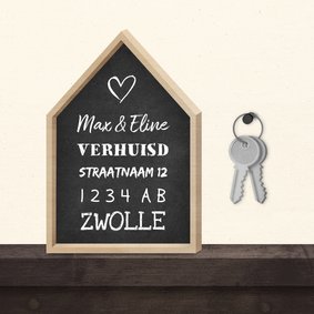 Verhuiskaart krijtbord huis met sleutelbos