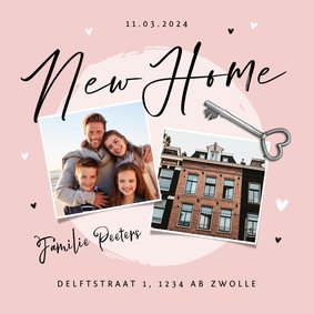 Verhuiskaart new home foto sleutel hartjes