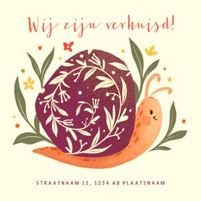 Verhuiskaart nieuw adres met slakje en bloemen