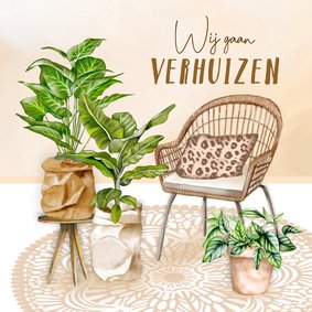 Verhuiskaart rotan stoel met planten