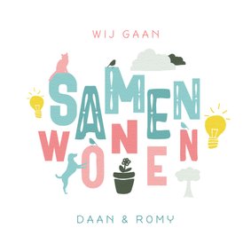 Verhuiskaart samenwonen typografisch en iconen