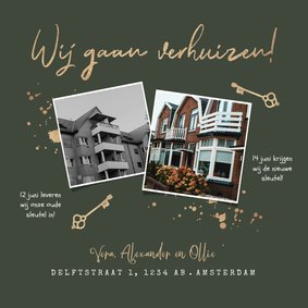 Verhuiskaart sleutels goud nieuwe woning oude woning