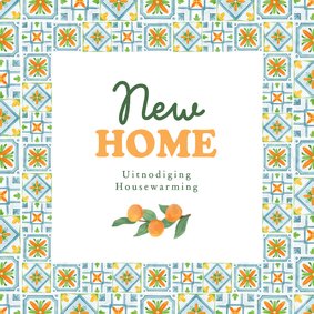 Verhuiskaart uitnodiging housewarming mediterrane tegeltjes