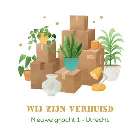 Verhuiskaart verhuisdozen planten nieuw stekkie hartjes
