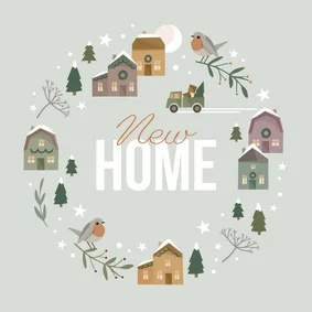 Verhuiskaart winterdorpje 'New Home'