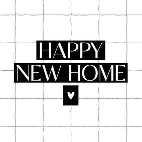 Verhuiskaartje happy new home wit met zwart en hartje