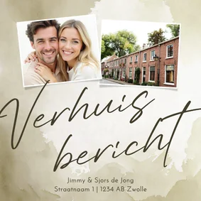 Verhuiskaartje waterverf groen twee foto's verhuisbericht