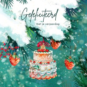 Verjaardag en Kerstkaart met een mooie taart ornament