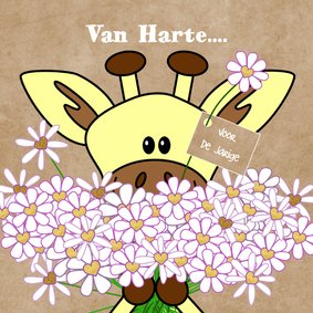 Verjaardag giraffe met bloemen hartjes