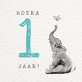 Verjaardag Illustratie met Olifant - Hoera 1 jaar Jongen