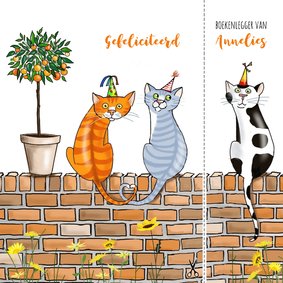 Verjaardag - katten op muur boekenleggerkaart