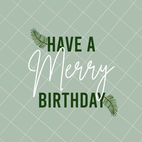 Verjaardag kerstkaart Merry Birthday met dennentakje groen