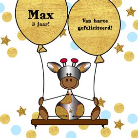 Verjaardag lief girafje op schommel met ballon