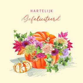 Verjaardag pompoen herfstbloemen