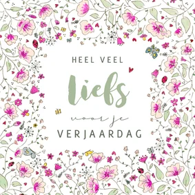 Verjaardag vrolijk bloemenkader met vlinders