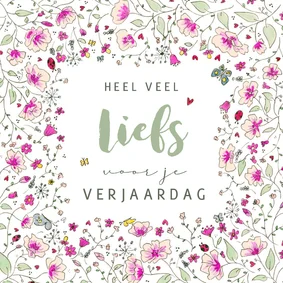 Verjaardag vrolijk bloemenkader met vlinders