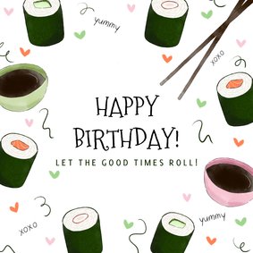 Verjaardagkaart tegoedbon Sushi eten