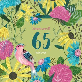 Verjaardagsfeestje 65 jaar bloemen en vogel