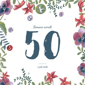 Verjaardagsfeestje uitnodiging bloemen rand